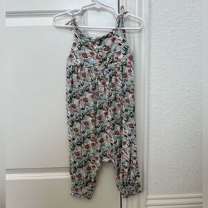 Kate Quinn Organics Floral Pink and Green Tie-Shoulder Jumpsuit Romper